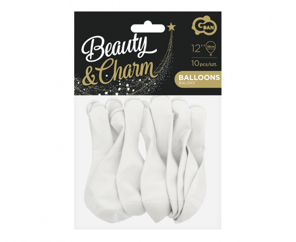 Balony Beauty&Charm, pastelowe białe 12"/ 10 szt., zestaw - Godan S.A. zdjęcie 3