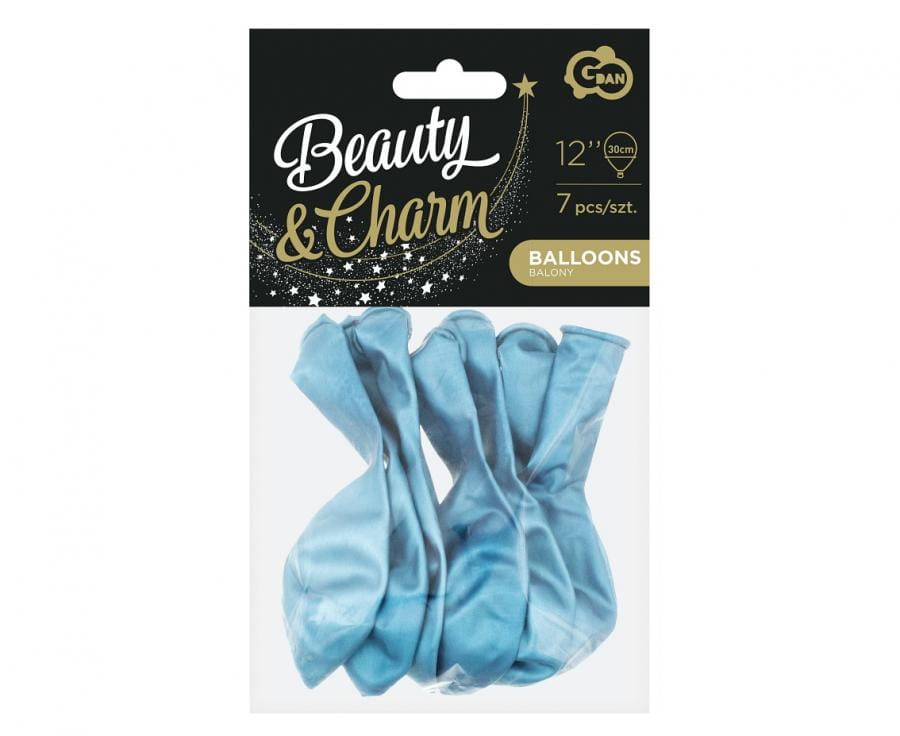 Balony Beauty&Charm, platynowe niebieskie 12"/ 7 szt., zestaw - Godan S.A. zdjęcie 4