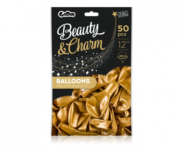 Balony Beauty&Charm, metaliki j. złote 12"/ 50 szt., zestaw zdjęcie 2