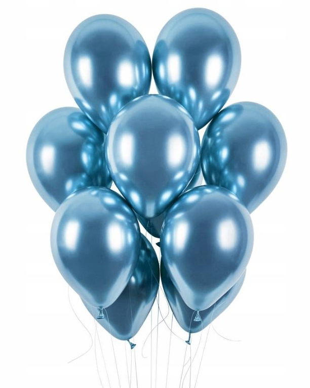 Balony Glossy balloons, niebieski chrom, 12", 30cm, 10 szt., lustrzane, zestaw - PartyDeco zdjęcie 1