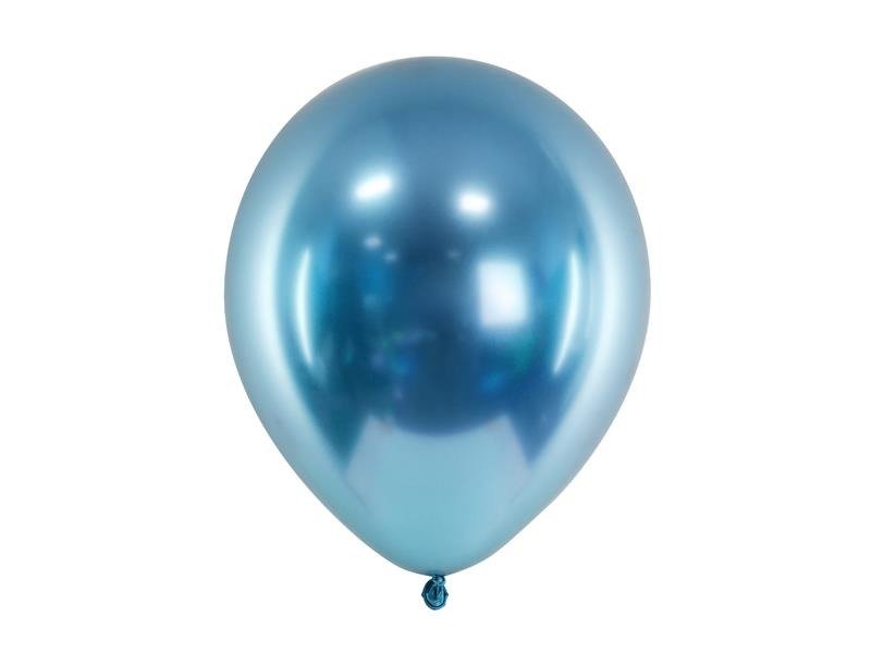 Balony Glossy balloons, niebieski chrom, 12", 30cm, 50 szt., lustrzane, zestaw - PartyDeco zdjęcie 1