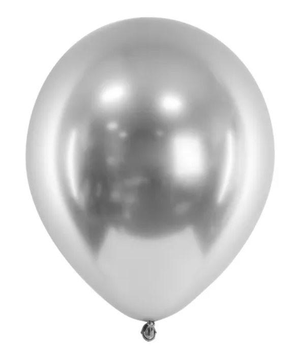 Balony Glossy balloons, srebrny, silver chrom, 12", 30cm, 50 szt., lustrzane, zestaw - PartyDeco zdjęcie 1