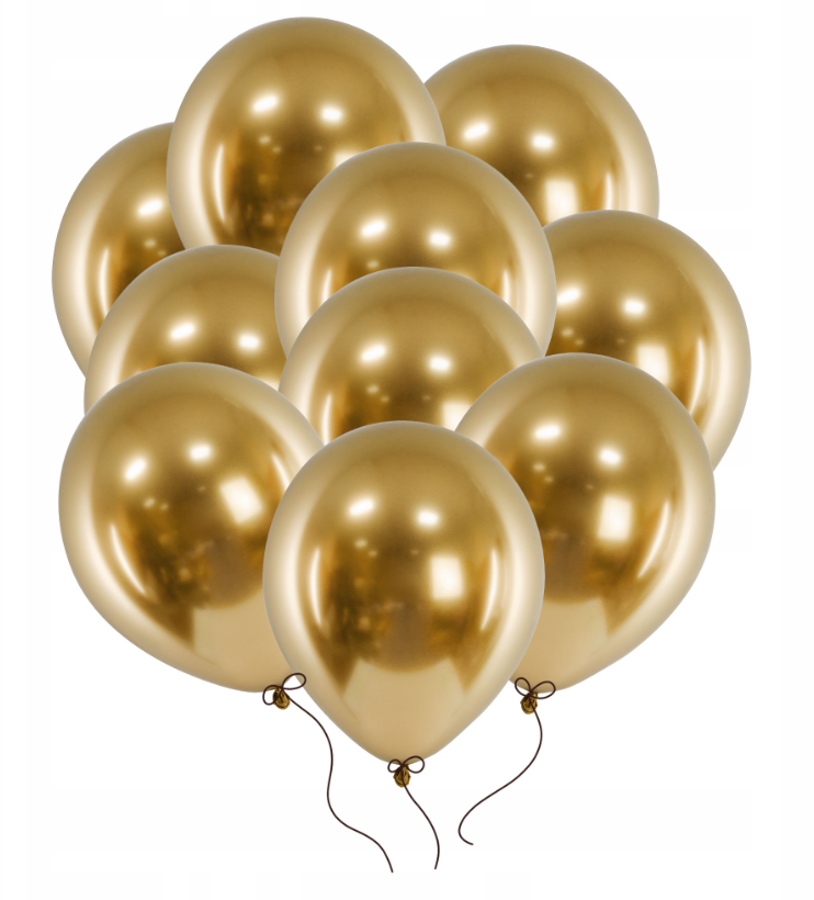 Balony Glossy balloons, złoty chrom, 12", 30cm, 10 szt., lustrzane, zestaw - PartyDeco zdjęcie 1