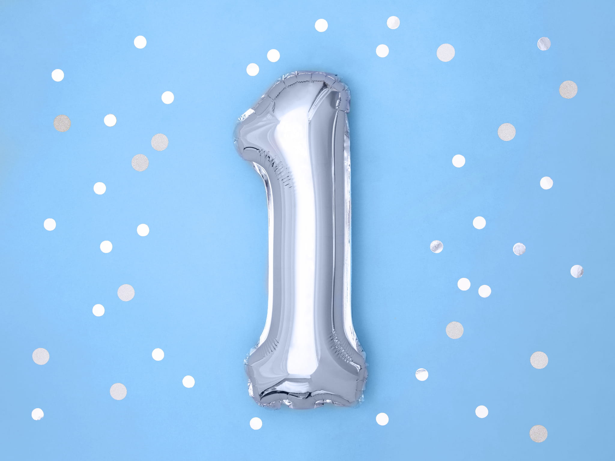 Balon foliowy Cyfra ''1'', 35cm, srebrny - PartyDeco zdjęcie 2