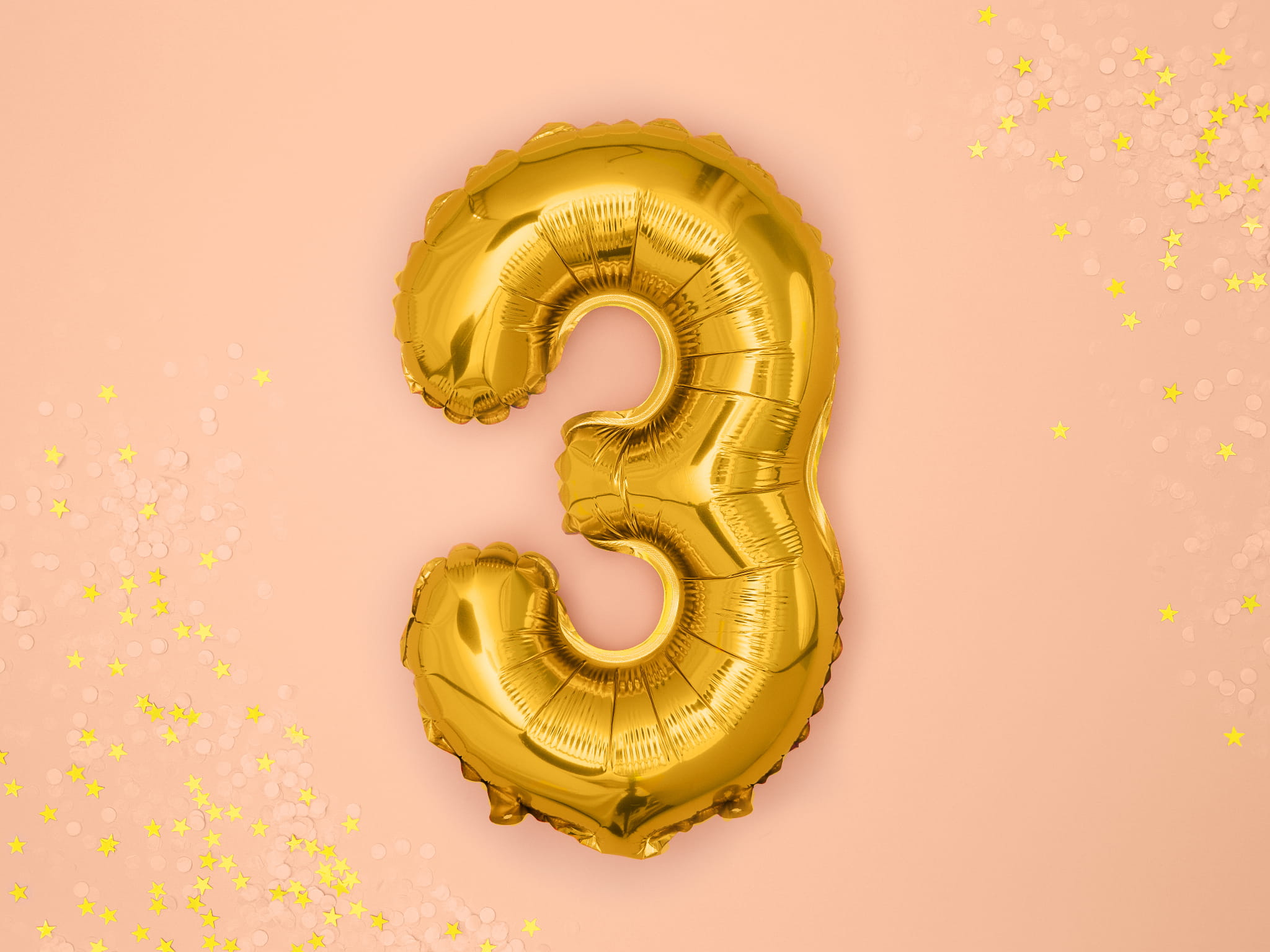 Balon foliowy Cyfra ''3'', 35cm, złoty - PartyDeco zdjęcie 2