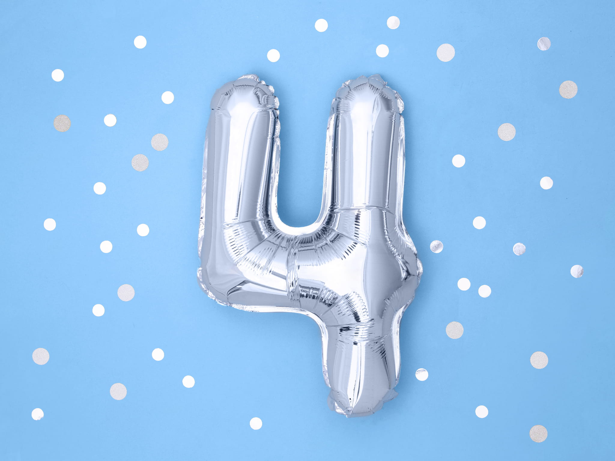 Balon foliowy Cyfra ''4'', 35cm, srebrny - PartyDeco zdjęcie 2