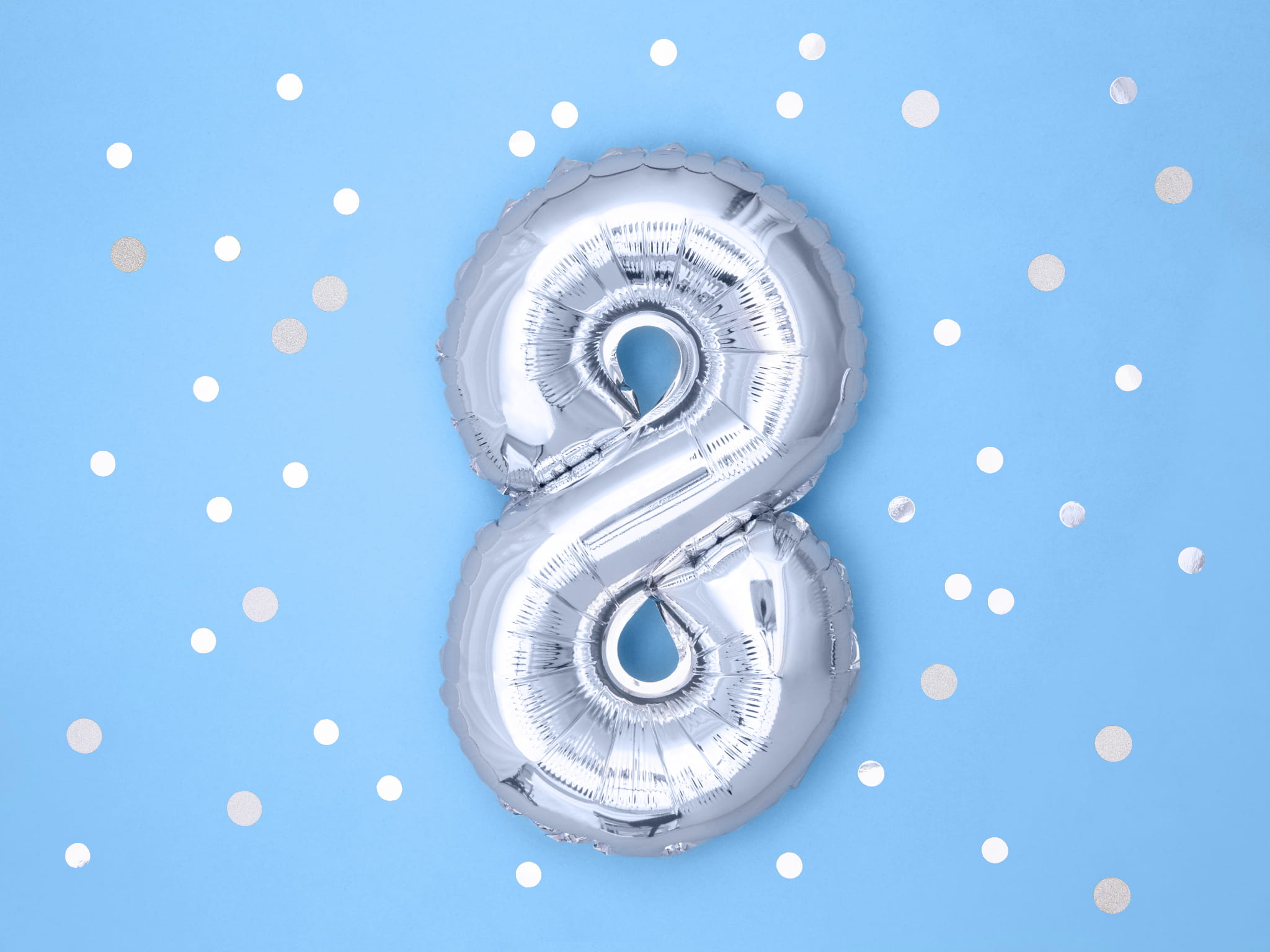 Balon foliowy Cyfra ''8'', 35cm, srebrny - PartyDeco zdjęcie 2