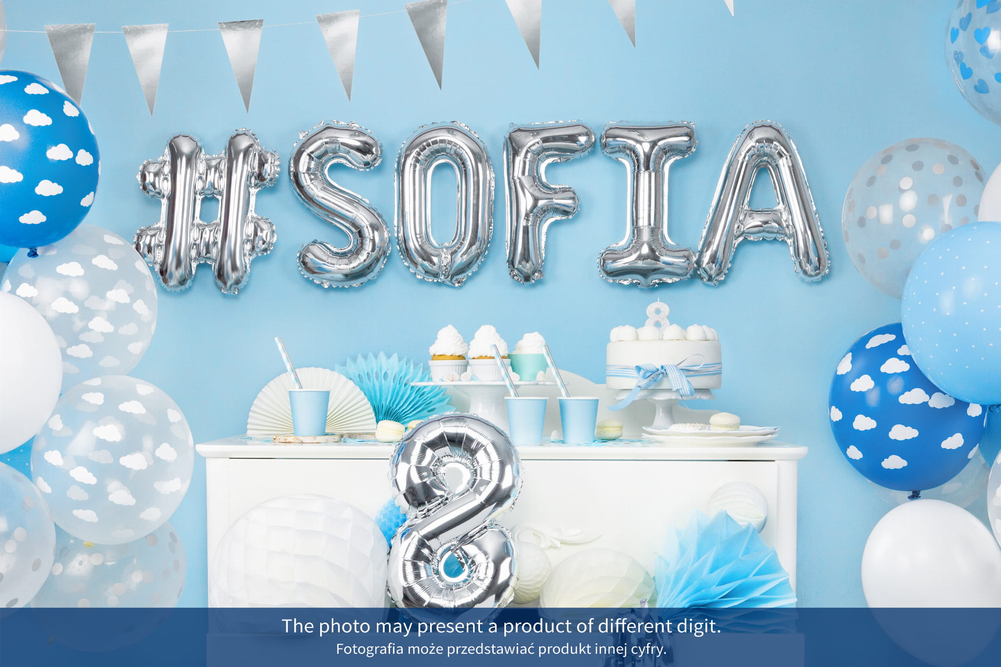Balon foliowy Cyfra ''9'', 35cm, srebrny - PartyDeco zdjęcie 3