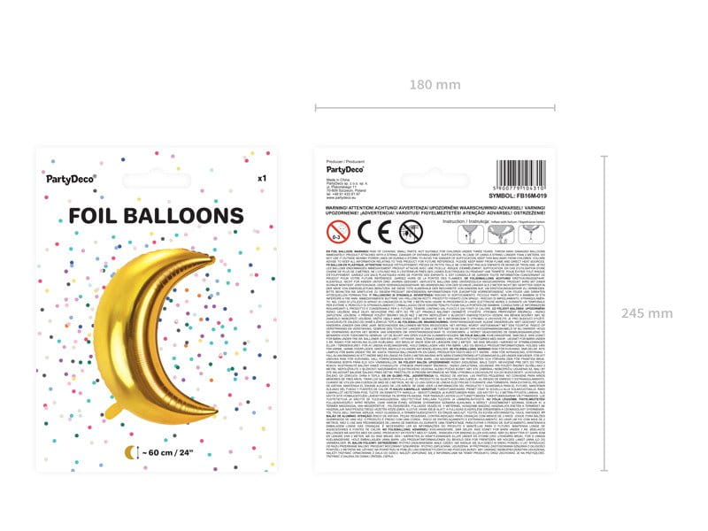 Balon foliowy - Księżyc, 60cm, złoty, duży - PartyDeco zdjęcie 3