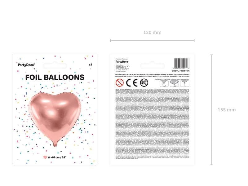 Balon foliowy Serce - 61cm, rose gold, różowe złoto - PartyDeco zdjęcie 3