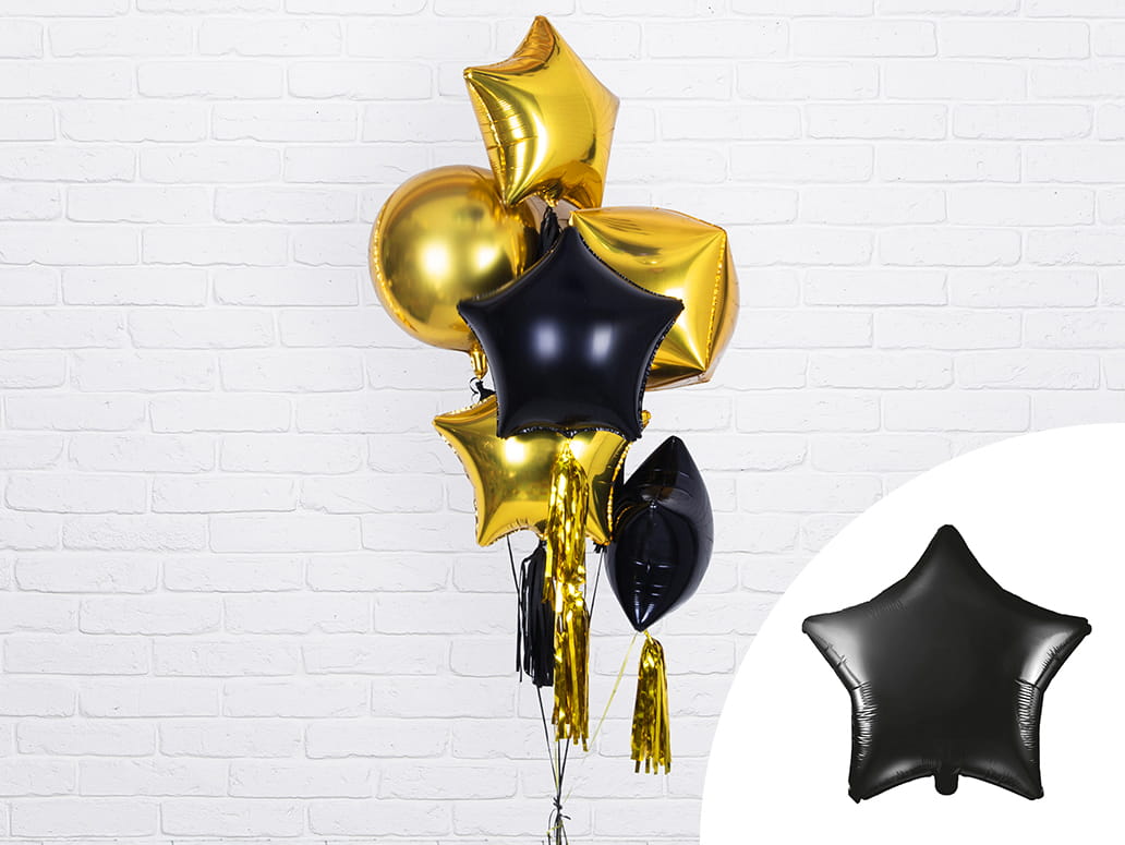 Balon foliowy Gwiazdka, 48cm, czarny - PartyDeco zdjęcie 2