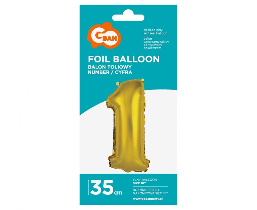Balon foliowy "Cyfra 1", złota, 35 cm - Godan S.A. zdjęcie 2