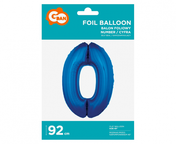 Balon foliowy "Cyfra 0", niebieska, 92 cm - Godan S.A. zdjęcie 2