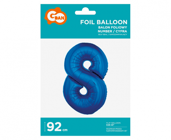 Balon foliowy "Cyfra 8", niebieska, 92 cm - Godan S.A. zdjęcie 2