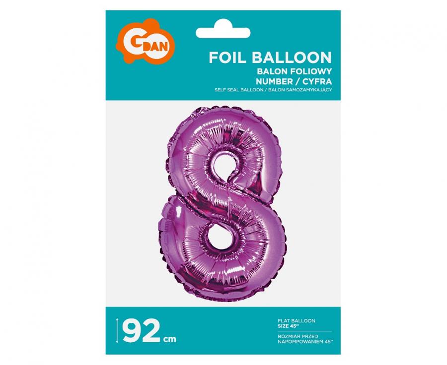 Balon foliowy Cyfra 8, różowa, 92 cm - Godan S.A. zdjęcie 2