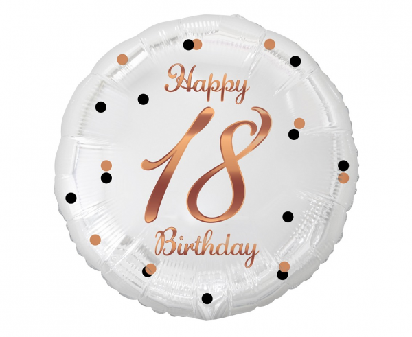 Balon foliowy B&C Happy 18 Birthday, biały, nadruk różowo-złoty, 18" - Godan S.A. zdjęcie 1