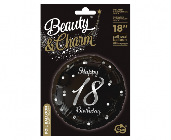 Balon foliowy B&C Happy 18 Birthday, czarny, nadruk srebrny, 18" - Godan S.A. zdjęcie 2