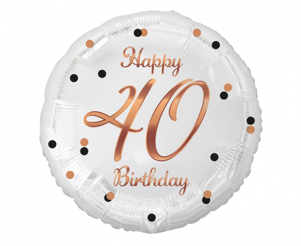 Balon foliowy B&C Happy 40 Birthday, biały, nadruk różowo-złoty, 18" - Godan S.A. zdjęcie 1