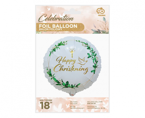 Balon foliowy Happy Christening (krzyż i gołąbek), 18", Chrzest - Godan S.A. zdjęcie 2