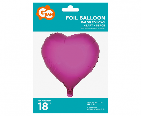 Balon foliowy "Serce", różowe, 18" - Godan S.A. zdjęcie 2