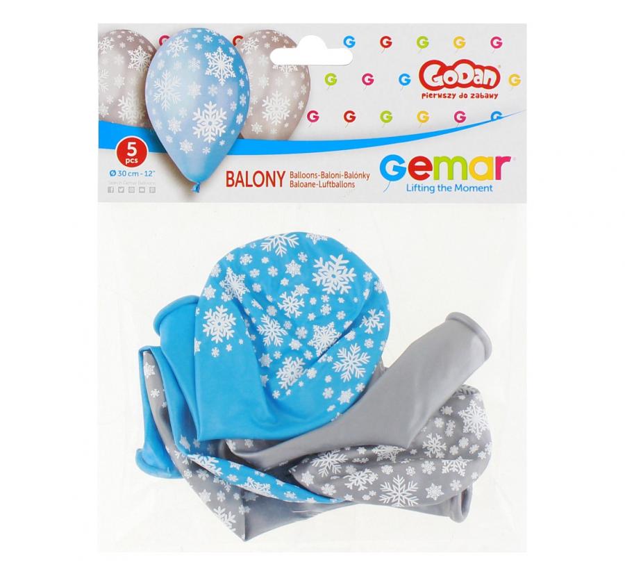 Balony Premium "Płatki śniegu", metaliczne, 12" / 5 szt., zestaw - Gemar zdjęcie 3
