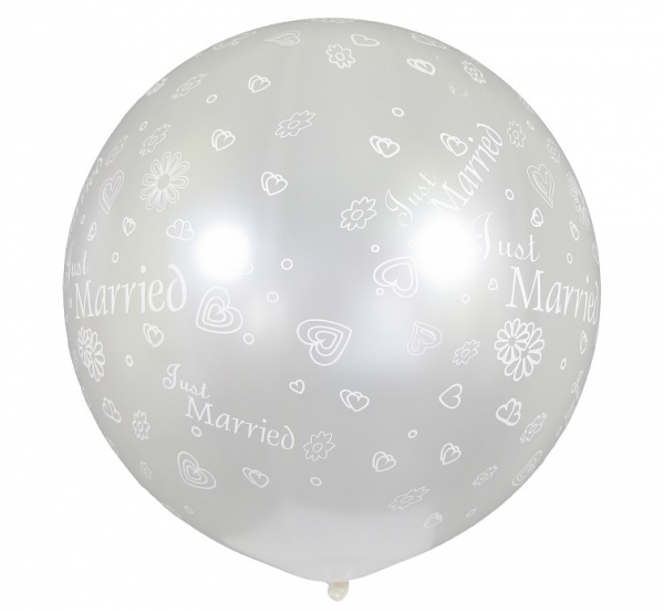 Balon GMS220 - Kula metalik perłowa 0,75m, nadruk Just Married, ślub, wesele - Gemar zdjęcie 1