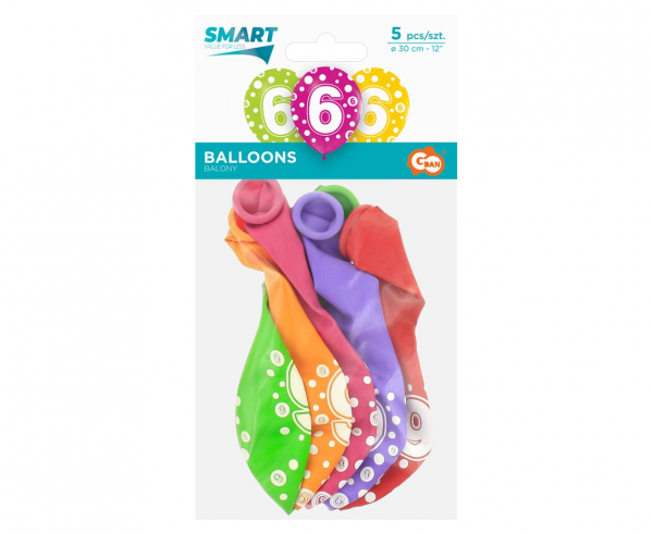 Balony z cyframi: 6, 12"/ 5 szt. - Godan S.A. zdjęcie 2