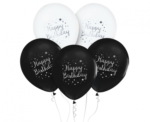 Balony Happy Birthday, 12"/ zestaw 5 szt. - Godan S.A. zdjęcie 1