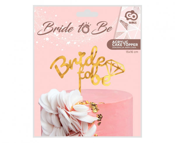 Dekoracja akrylowa na tort Bride to be, złota, 15x16 cm - Godan S.A. zdjęcie 3