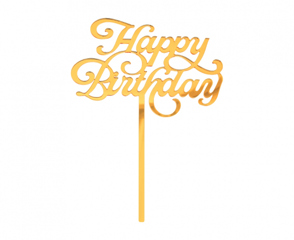 Dekoracja akrylowa B&C na tort Happy Birthday, złota, 11x15 cm - Godan S.A. zdjęcie 1