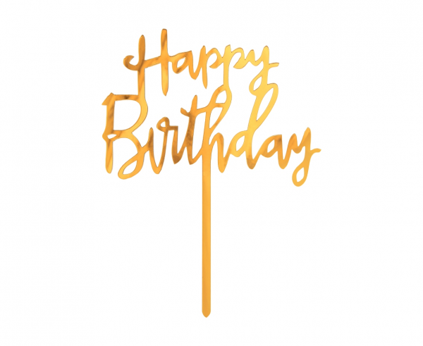 Dekoracja akrylowa B&C na tort Happy Birthday, złota, 14x10 cm - Godan S.A. zdjęcie 1