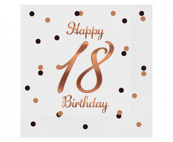 Serwetki B&C Happy 18 Birthday, białe, nadruk różowo-złoty, certyfikat FSC, 33x33 cm/ 20 szt. - Godan S.A. zdjęcie 1