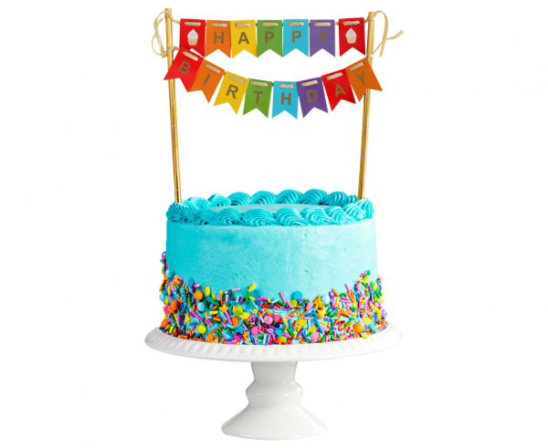 Dekoracja na tort Happy Birthday, kolorowe flagi, topper, piker - Godan S.A. zdjęcie 2