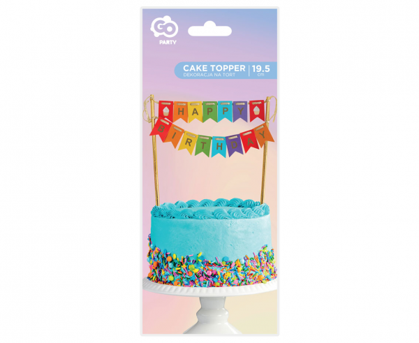 Dekoracja na tort Happy Birthday, kolorowe flagi, topper, piker - Godan S.A. zdjęcie 3