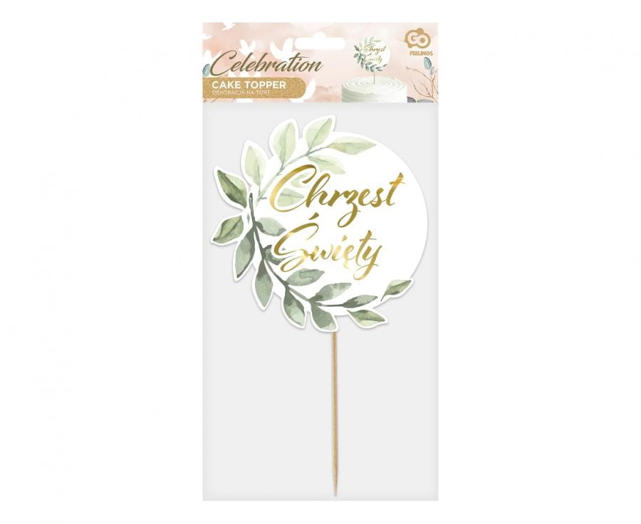 Dekoracja papierowa (topper, piker) na tort Chrzest Święty, listki, średnica 14 cm - Godan S.A. zdjęcie 2