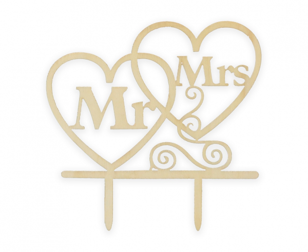 Dekoracja na tort W&C Mr&Mrs, drewniana, ślub, wesele - Godan S.A. zdjęcie 2