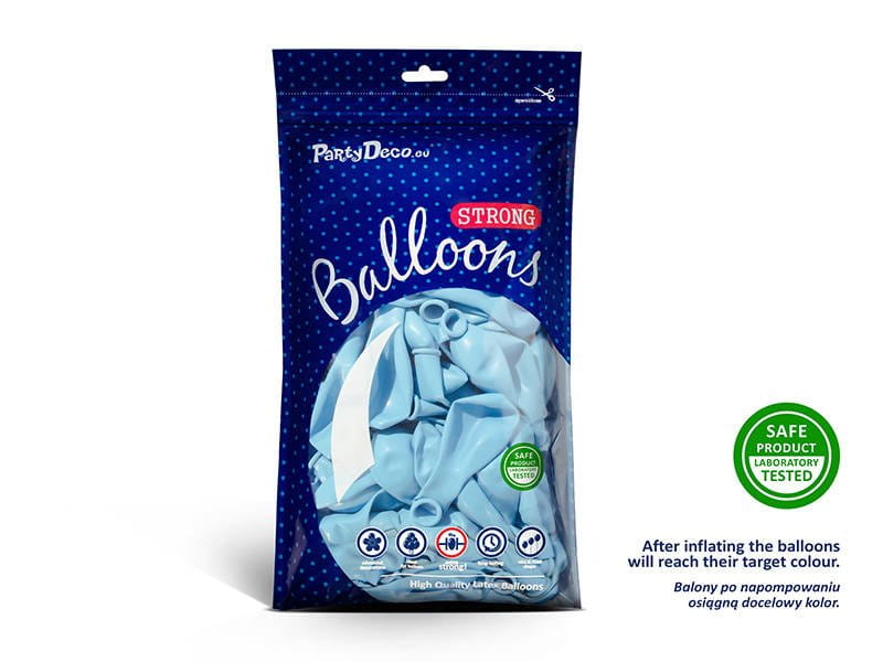 Balony Strong, Pastel Light Blue, Jasno Niebieskie, 30cm, 10 szt. Niebieski - PartyDeco zdjęcie 3