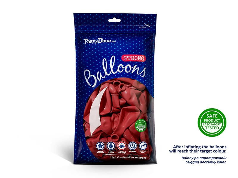 Balony Strong, 12" Pastelowe Czerwone, 30cm, 10 szt. Czerwony, Pastel Poppy Red - PartyDeco zdjęcie 4