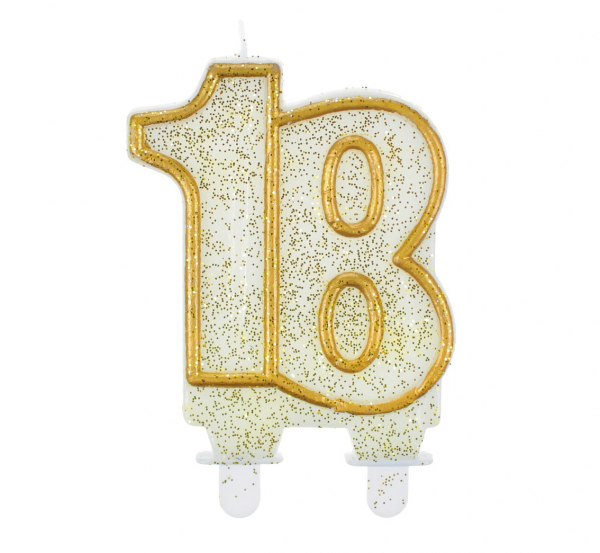 Świeczka B&C cyferka "18", złoty kontur, osiemnastka zdjęcie 1