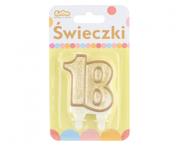 Świeczka B&C cyferka "18", złoty kontur, osiemnastka zdjęcie 2
