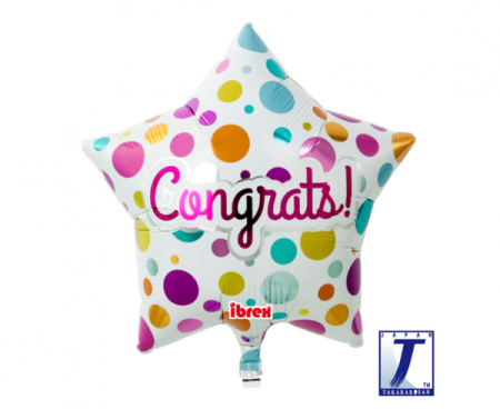 Balon Ibrex Hel, gwiazda 15", Congrats dots, biała, groszki - TAKARAKOSAN zdjęcie 1