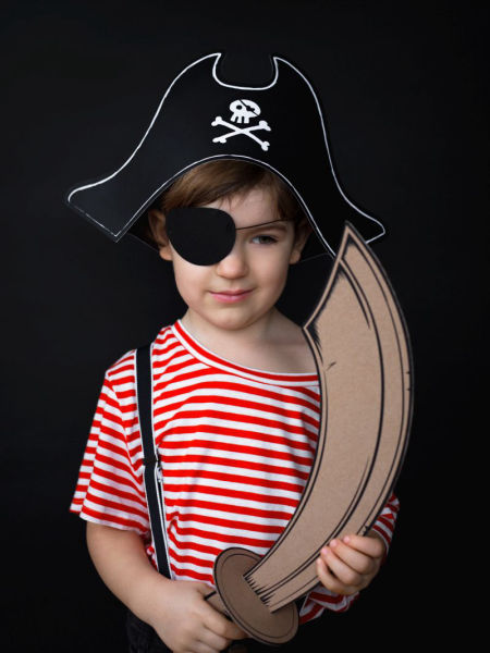 Papierowa czapka Pirata z opaską na oko, 14cm, kapelusz piracki, Ahoy pirate! - PartyDeco zdjęcie 2