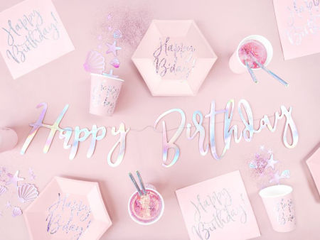 Girlanda, Baner Happy Birthday, opalizujący, 16,5x62cm, urodziny - PartyDeco zdjęcie 3