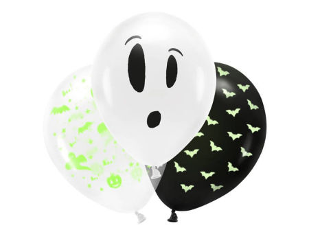 Balony UV Halloween BOO!, mix, 27cm, 3 szt - PartyDeco zdjęcie 1