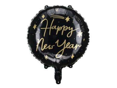 Balon foliowy Happy New Year, 18", 45 cm, czarny - PartyDeco zdjęcie 1