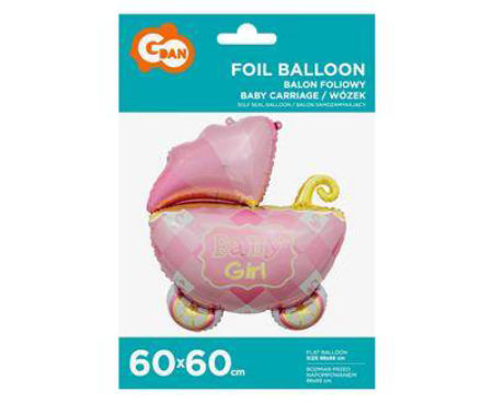 Balon foliowy WÓZEK, 24" Baby Girl, różowy, baby shower - 60 cm - Godan zdjęcie 2