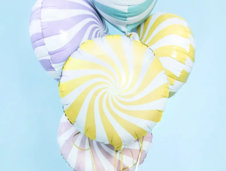 Balon foliowy 14" Lizak, Cukierek, 35cm, żółty, pastelowy, spirala - PartyDeco zdjęcie 2