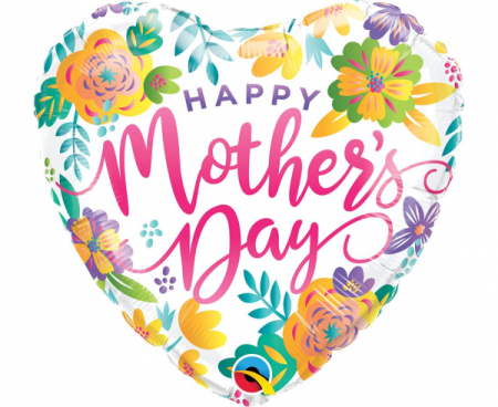 Balon foliowy serce 18 cali QL HRT Happy Mother's Day, kwiaty, Dzień Matki - Qualatex zdjęcie 1