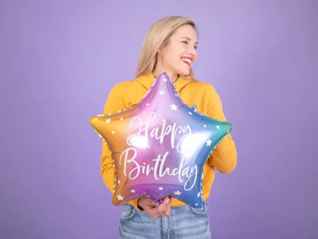 Balon foliowy Happy Birthday, gwiazda wielokolorowa, ombre, 15,5", 40cm - PartyDeco zdjęcie 2