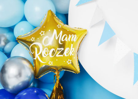 Balon foliowy Gwiazdka - Mam Roczek, 48cm, złoty, urodziny - PartyDeco zdjęcie 3